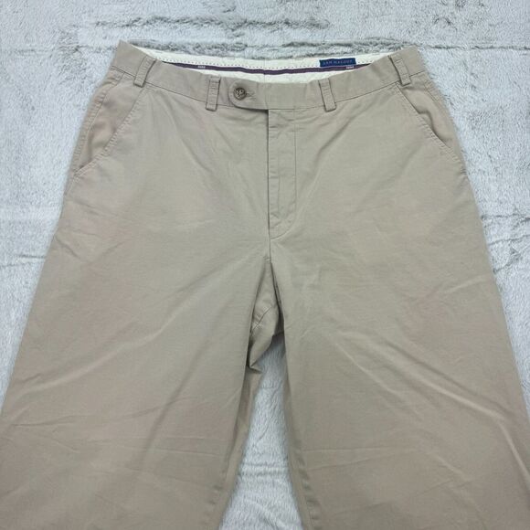 Hiltl Trouser Pants Mens 34x38 Beige Sam Malouf Flat Front Straight Leg Preppy - Picture 2 of 8